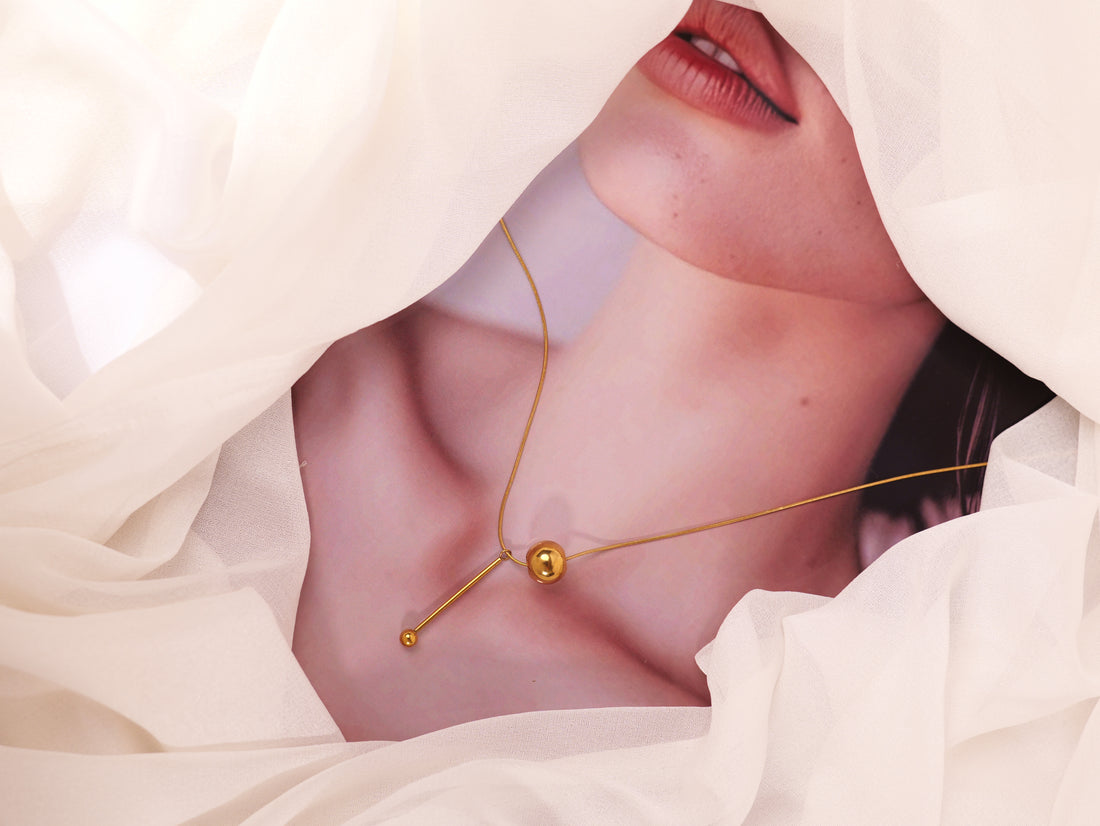 Golden Minimalist Bar & Bead Pendant Necklace