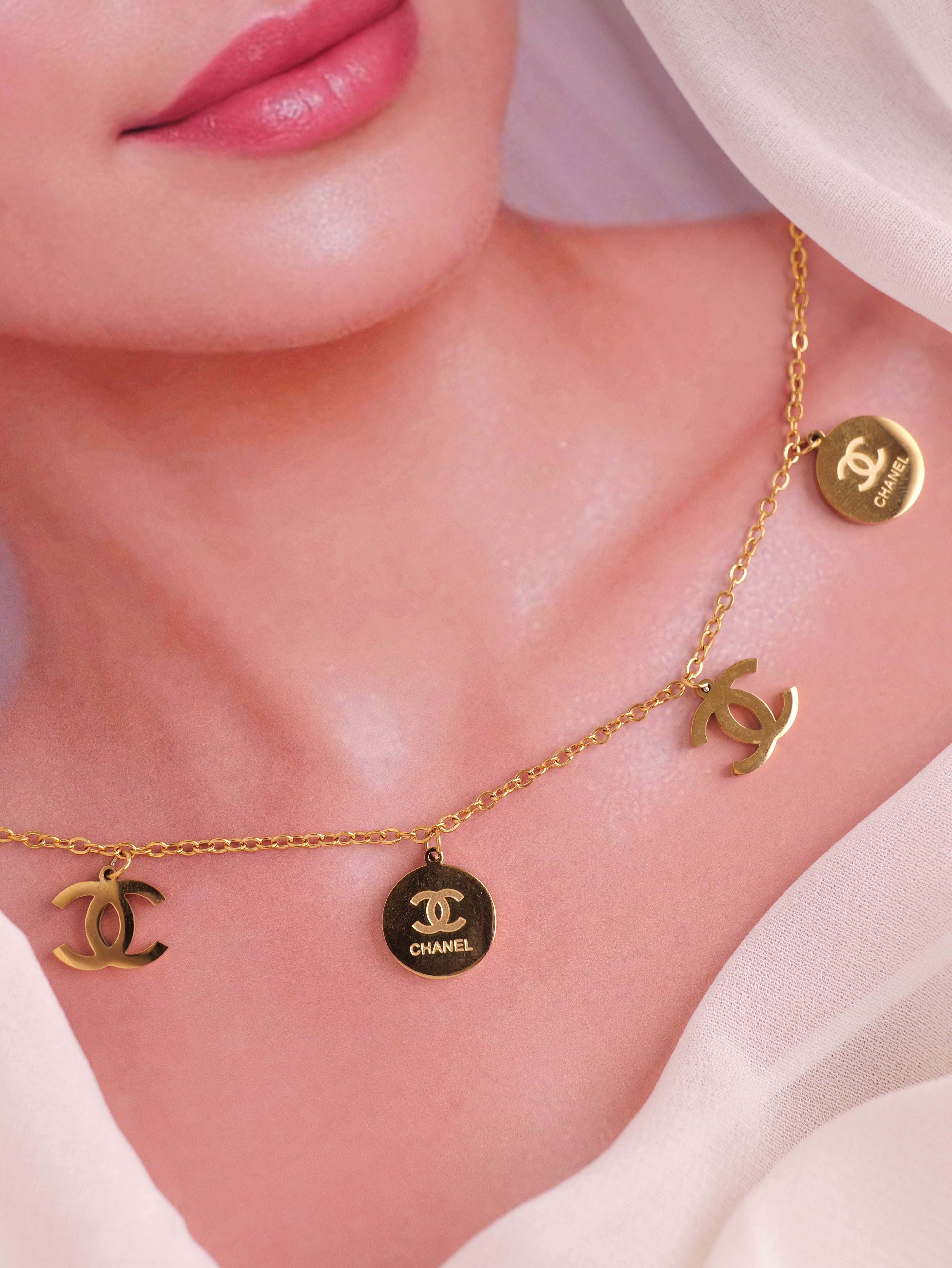 Elegant Chanel-Inspired Gold Necklace & Earring Set