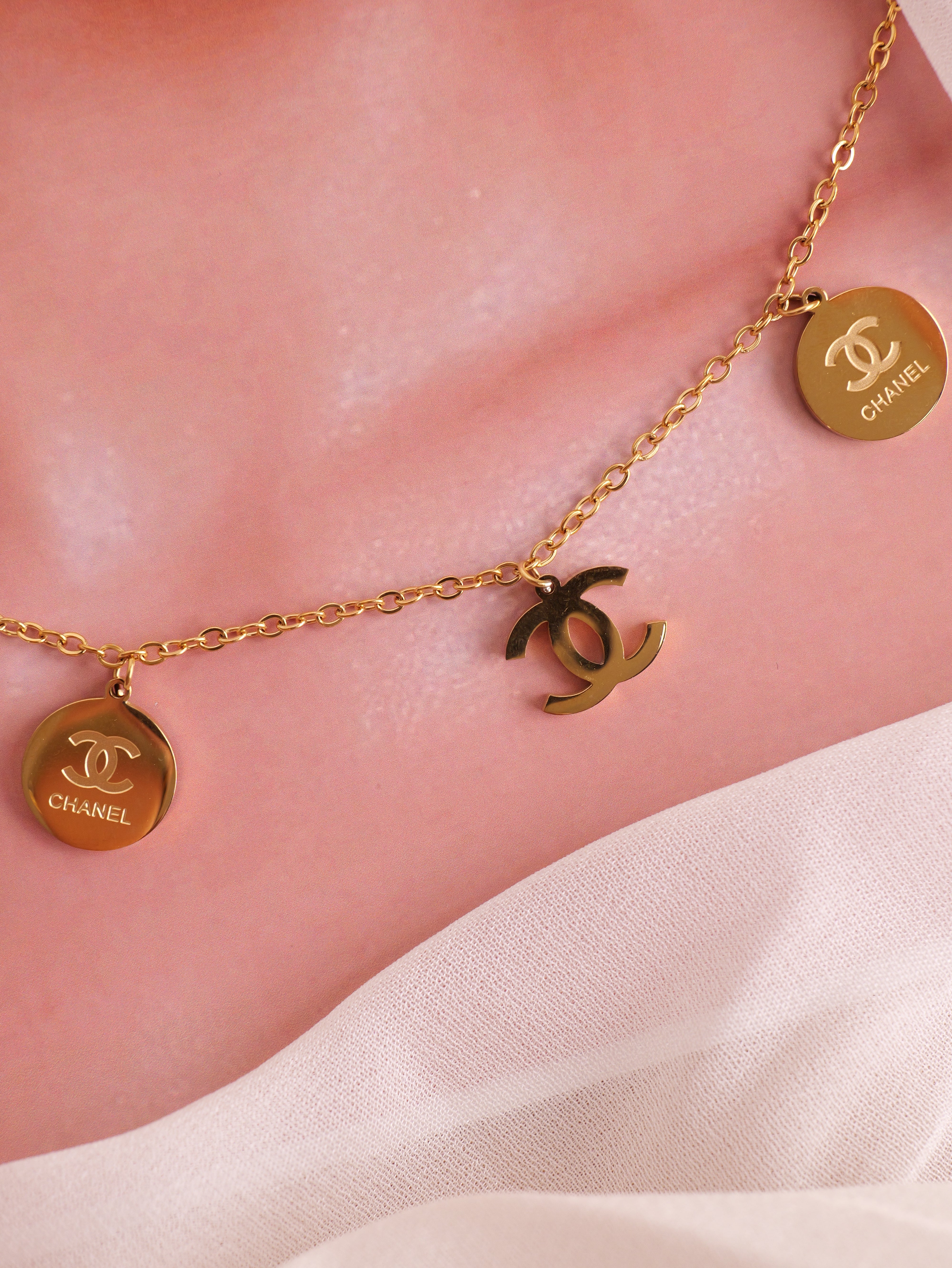 Elegant Chanel-Inspired Gold Necklace & Earring Set