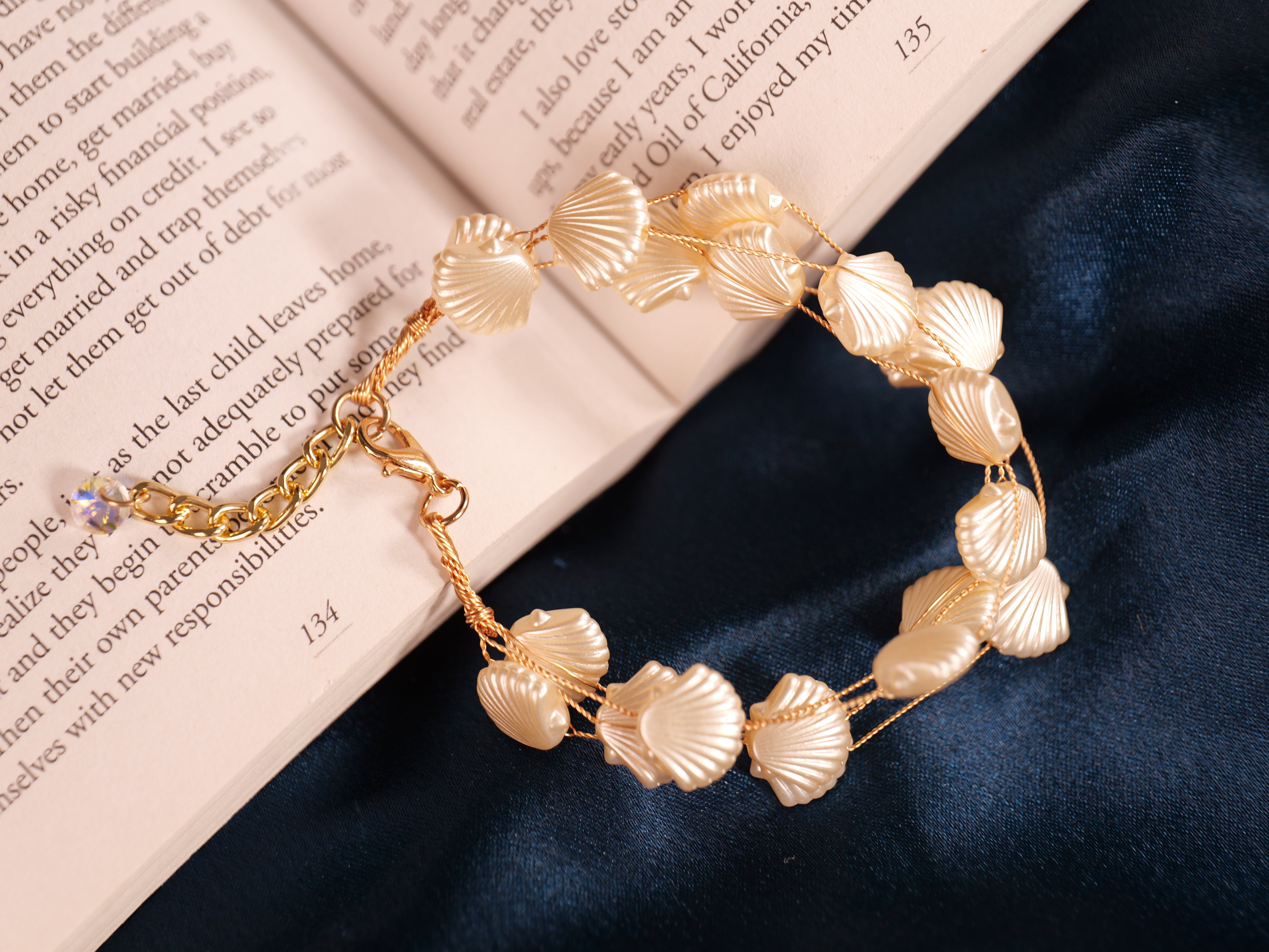 Elegant Multi-Strand Bracelet with Champagne Shell Pearls