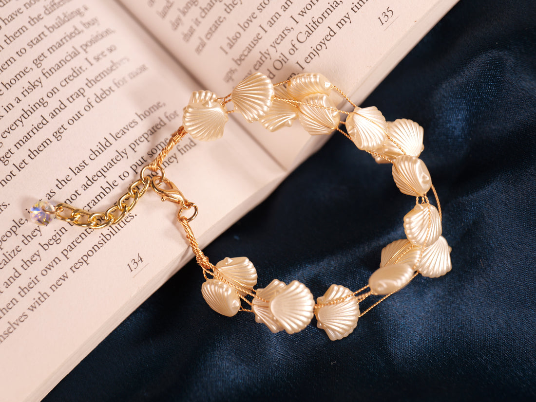 Elegant Multi-Strand Bracelet with Champagne Shell Pearls