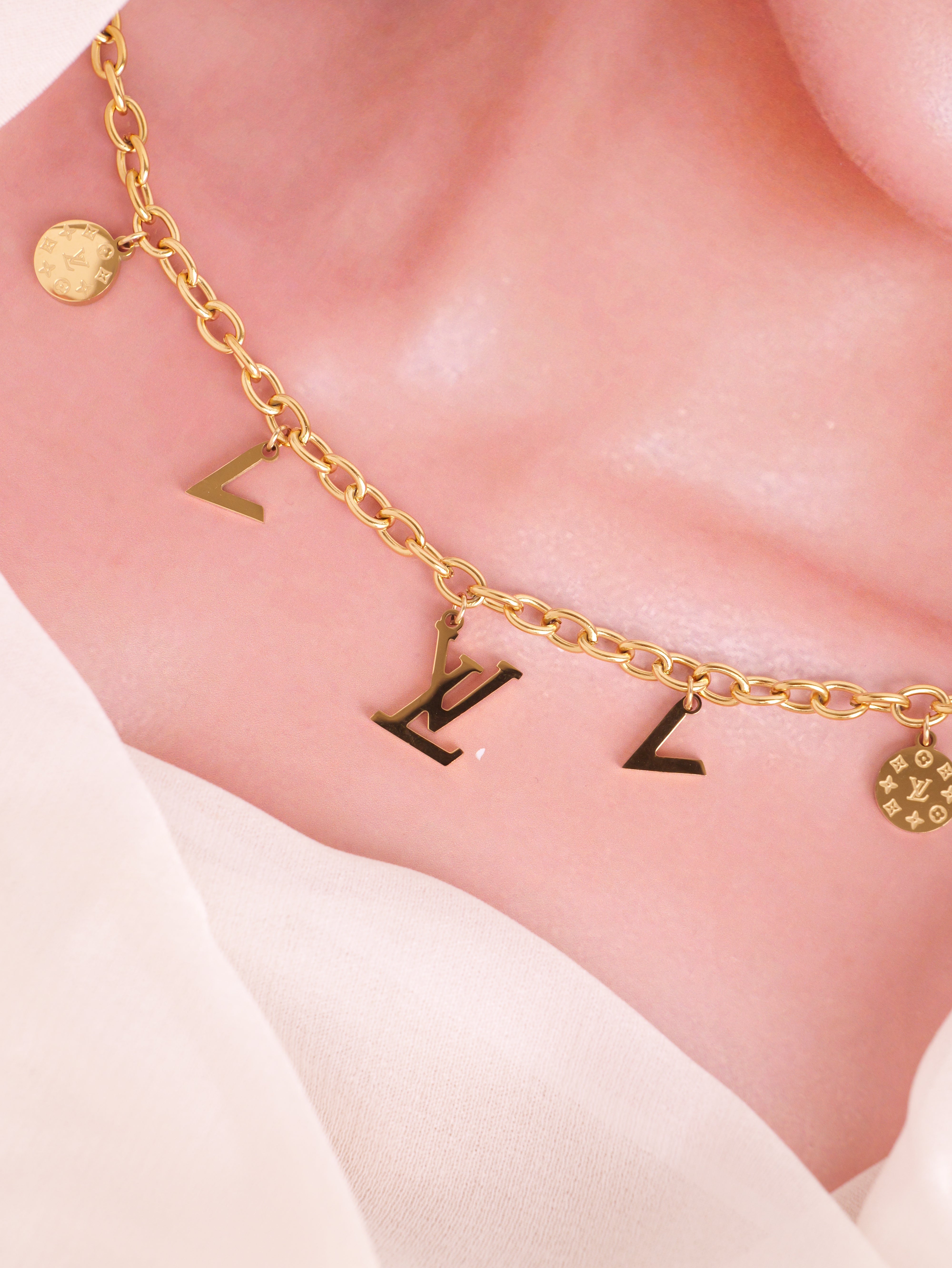 Luxury LV-Inspired Gold Bracelet & Earring Set