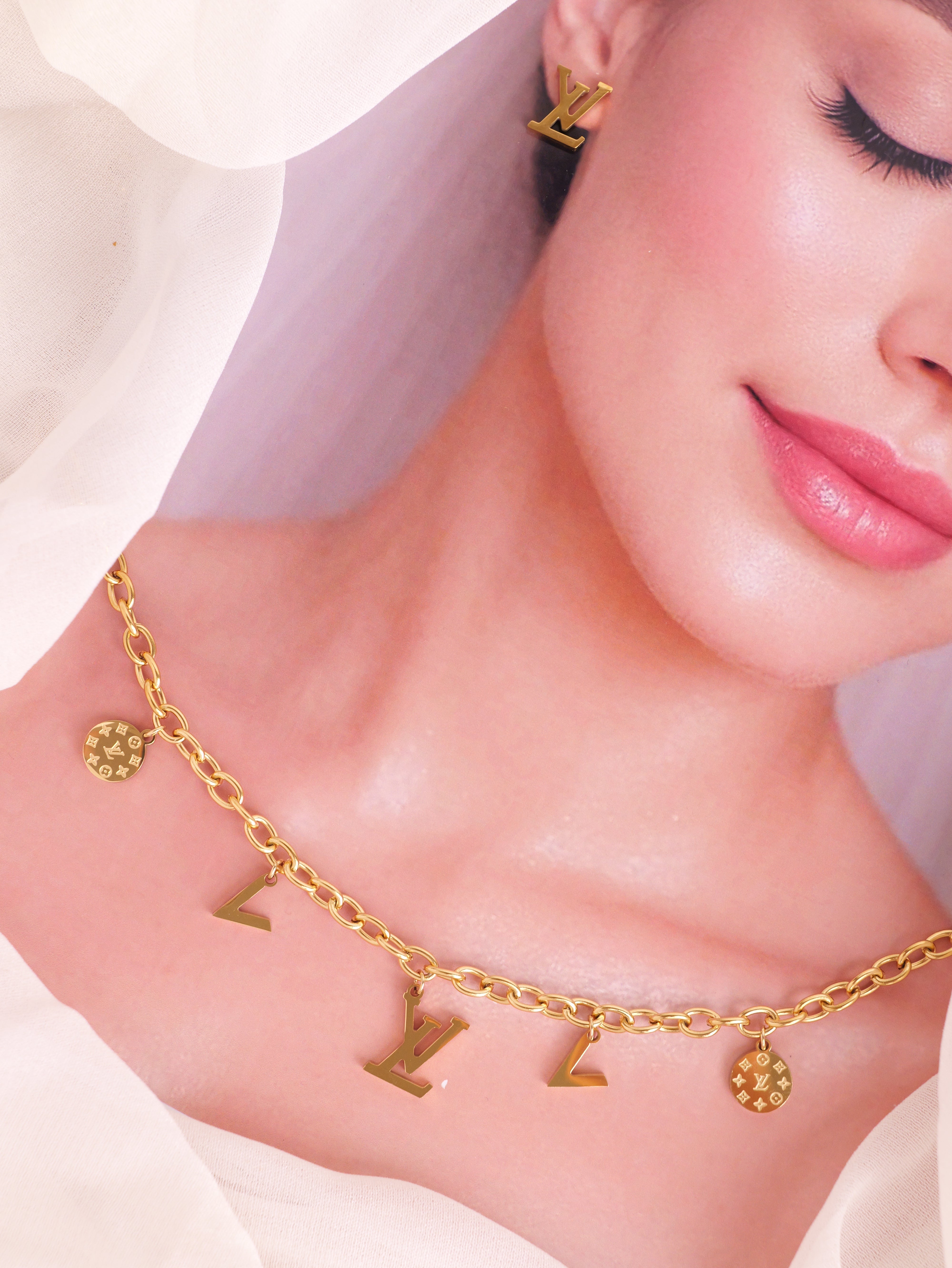 Luxury LV-Inspired Gold Bracelet & Earring Set