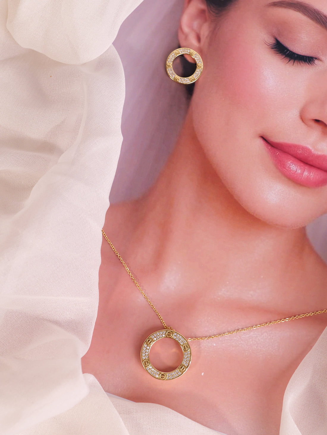 Gold Crystal Cartier Necklace & Earring Set