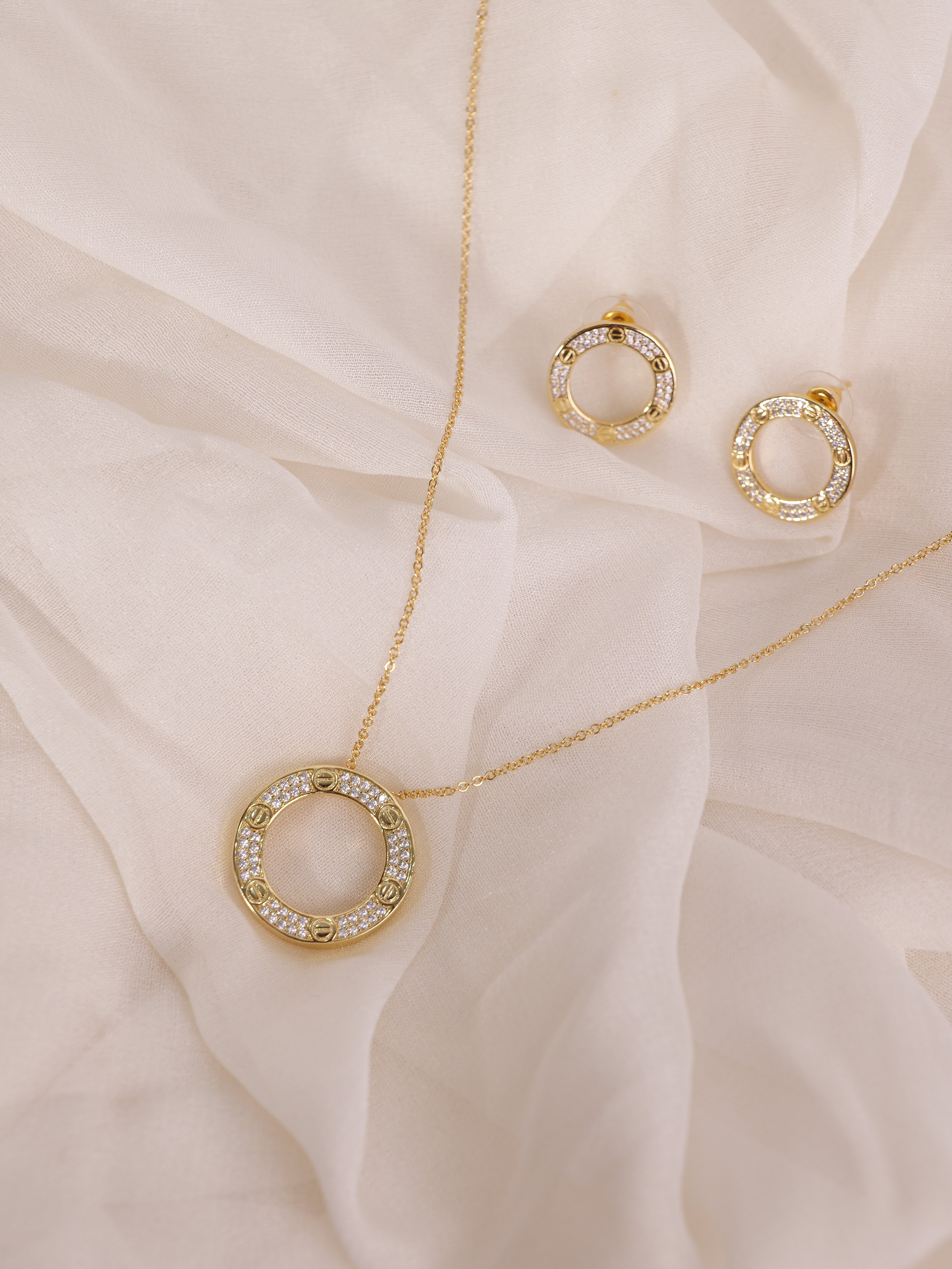 Gold Crystal Cartier Necklace & Earring Set