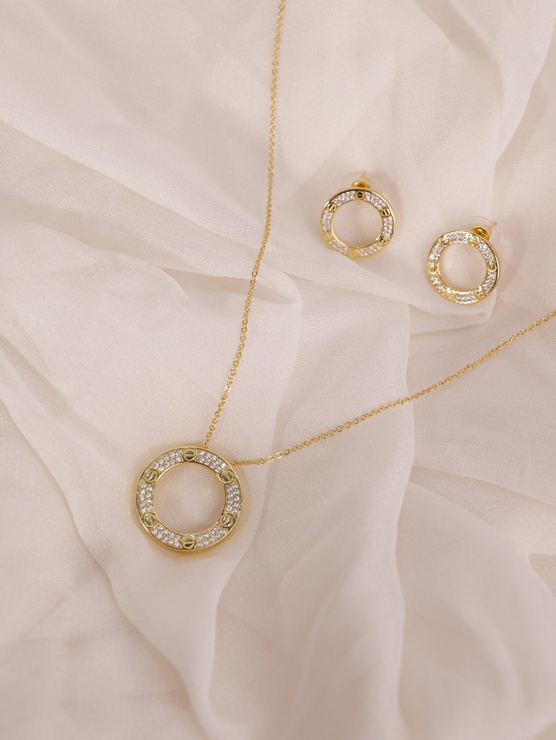 Gold Crystal Cartier Necklace & Earring Set