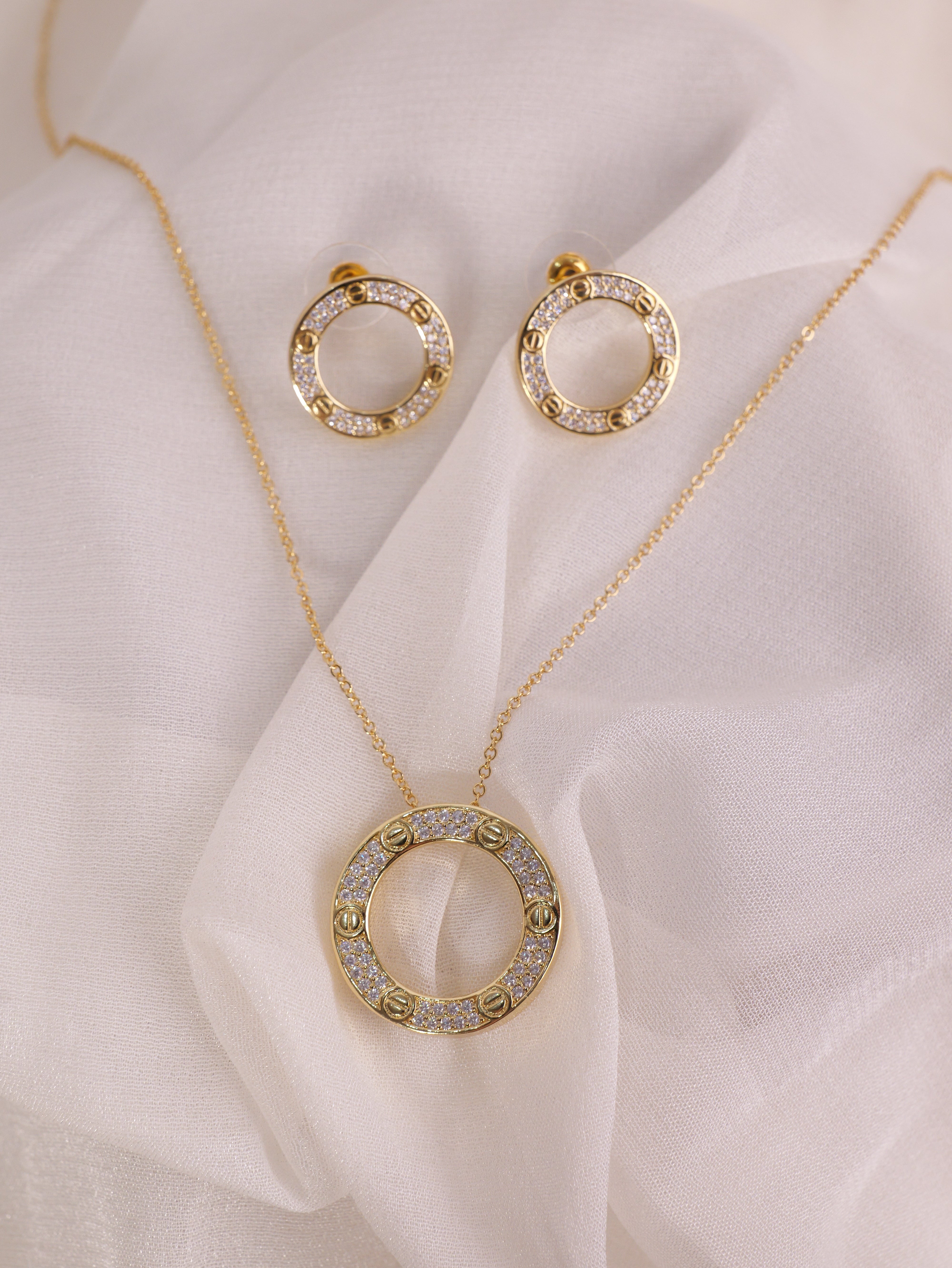 Gold Crystal Cartier Necklace & Earring Set