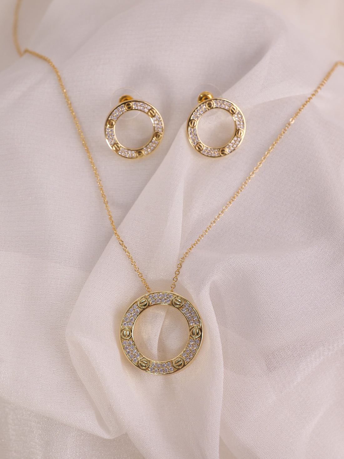 Gold Crystal Cartier Necklace & Earring Set