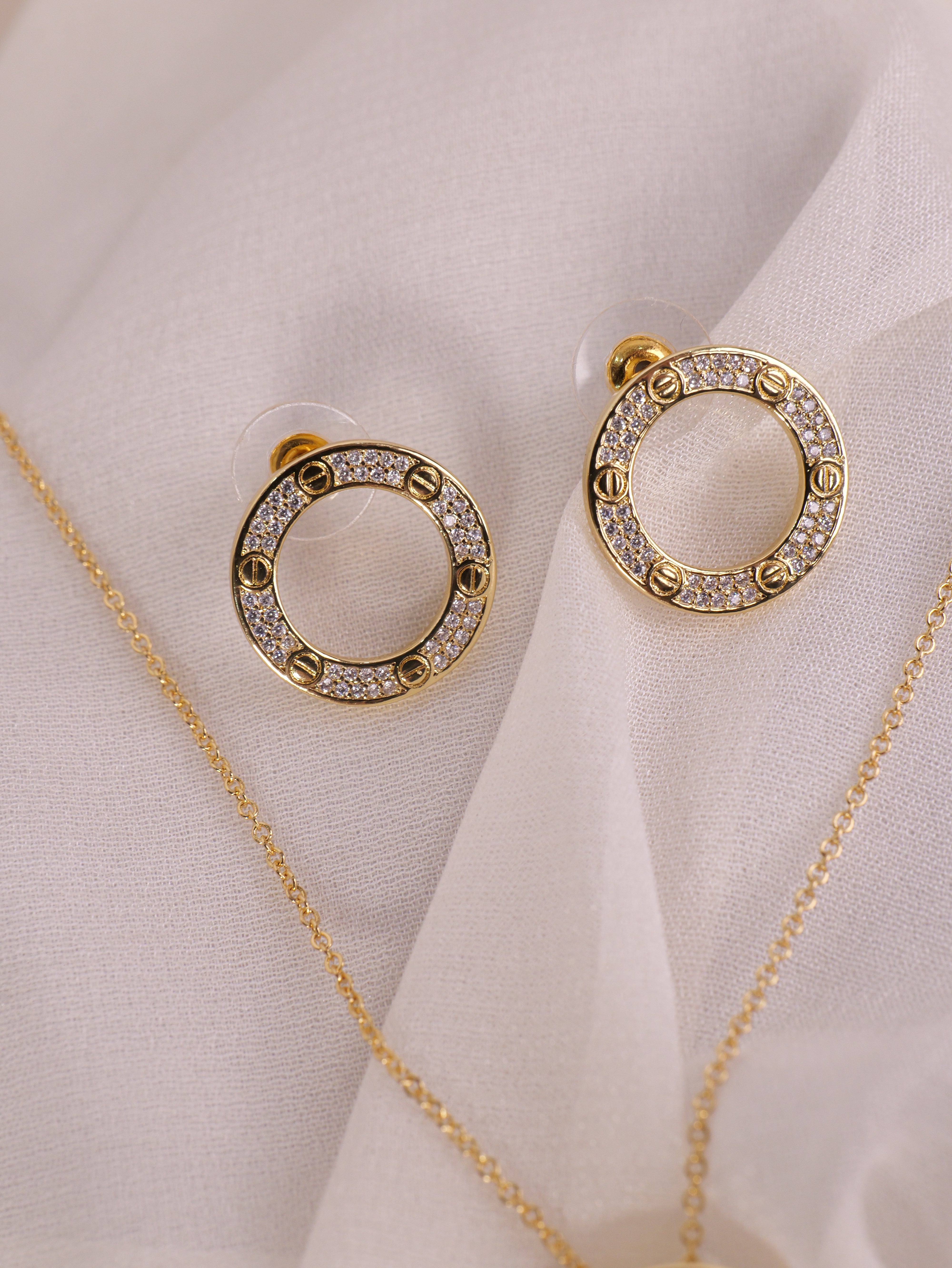 Gold Crystal Cartier Necklace & Earring Set