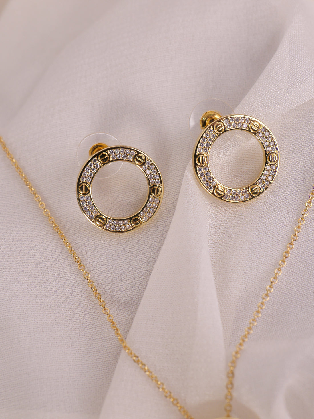 Gold Crystal Cartier Necklace & Earring Set