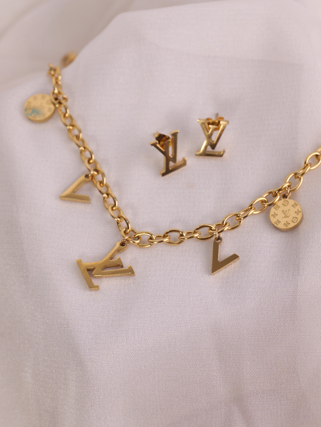 Luxury LV-Inspired Gold Bracelet & Earring Set