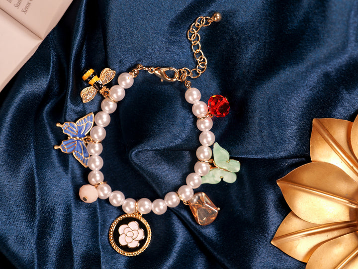 Betsey Johnson Whimsical Butterfly Charm Pearl Stretch Bracelet