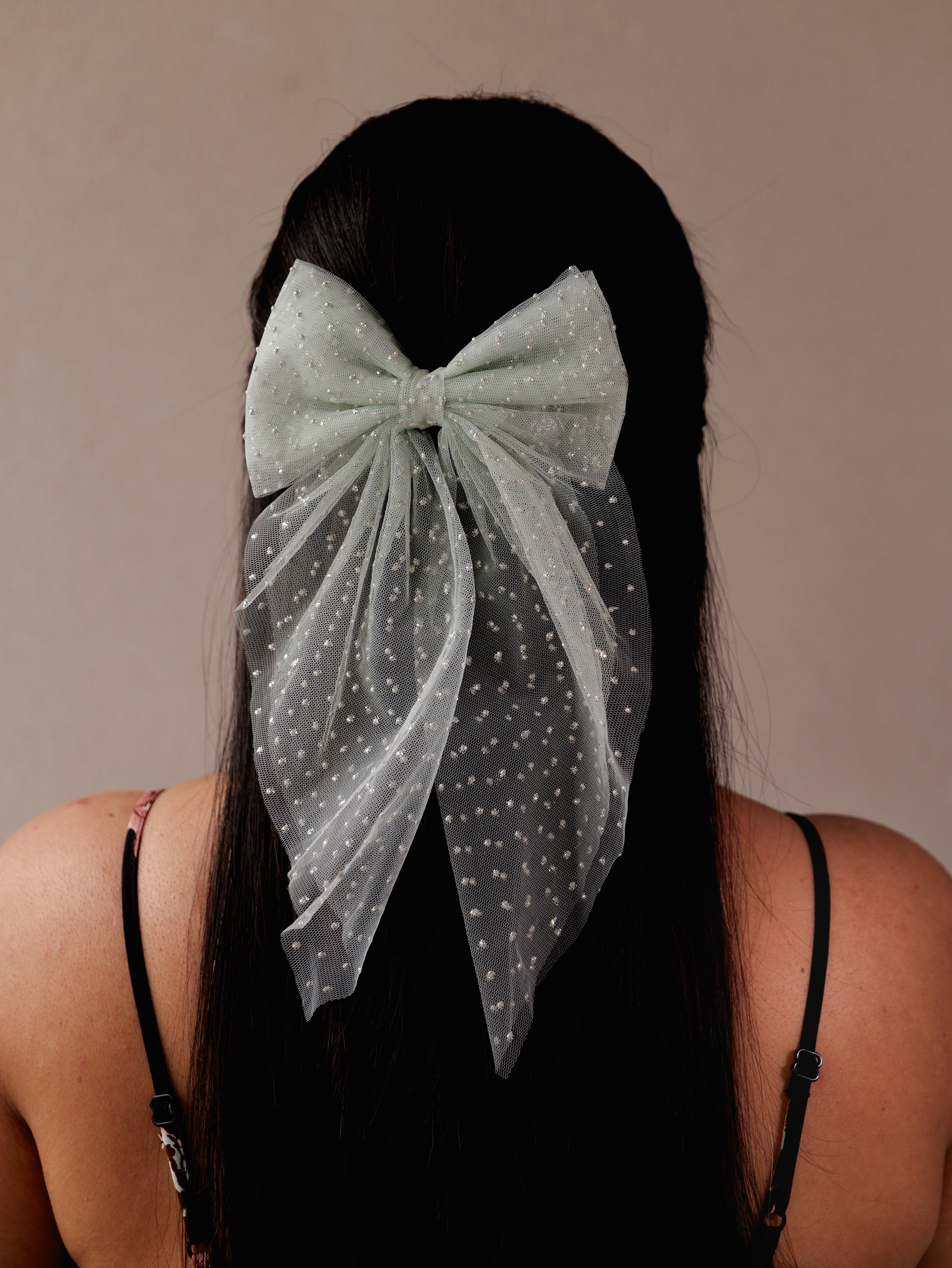 Blush Polka Net Hair Bow | Sheer Mesh Bow Clip with Dotted Detail | Stylish Hair Accessory for Girls & Women