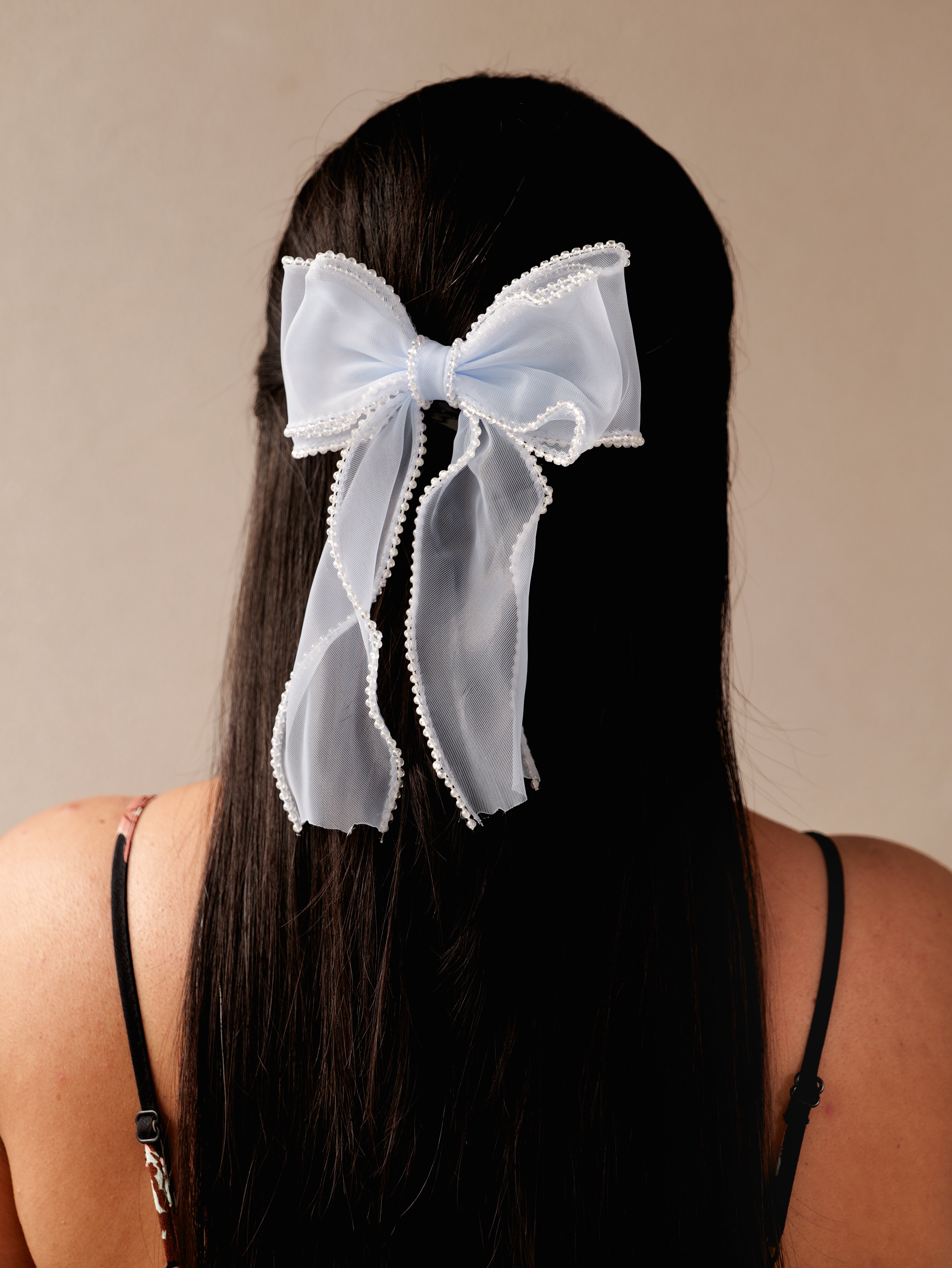 Blush Organza Crystal Hair Bow | Elegant Sheer Bow Clip for Women & Girls | Lightweight Stylish Hair Accessory