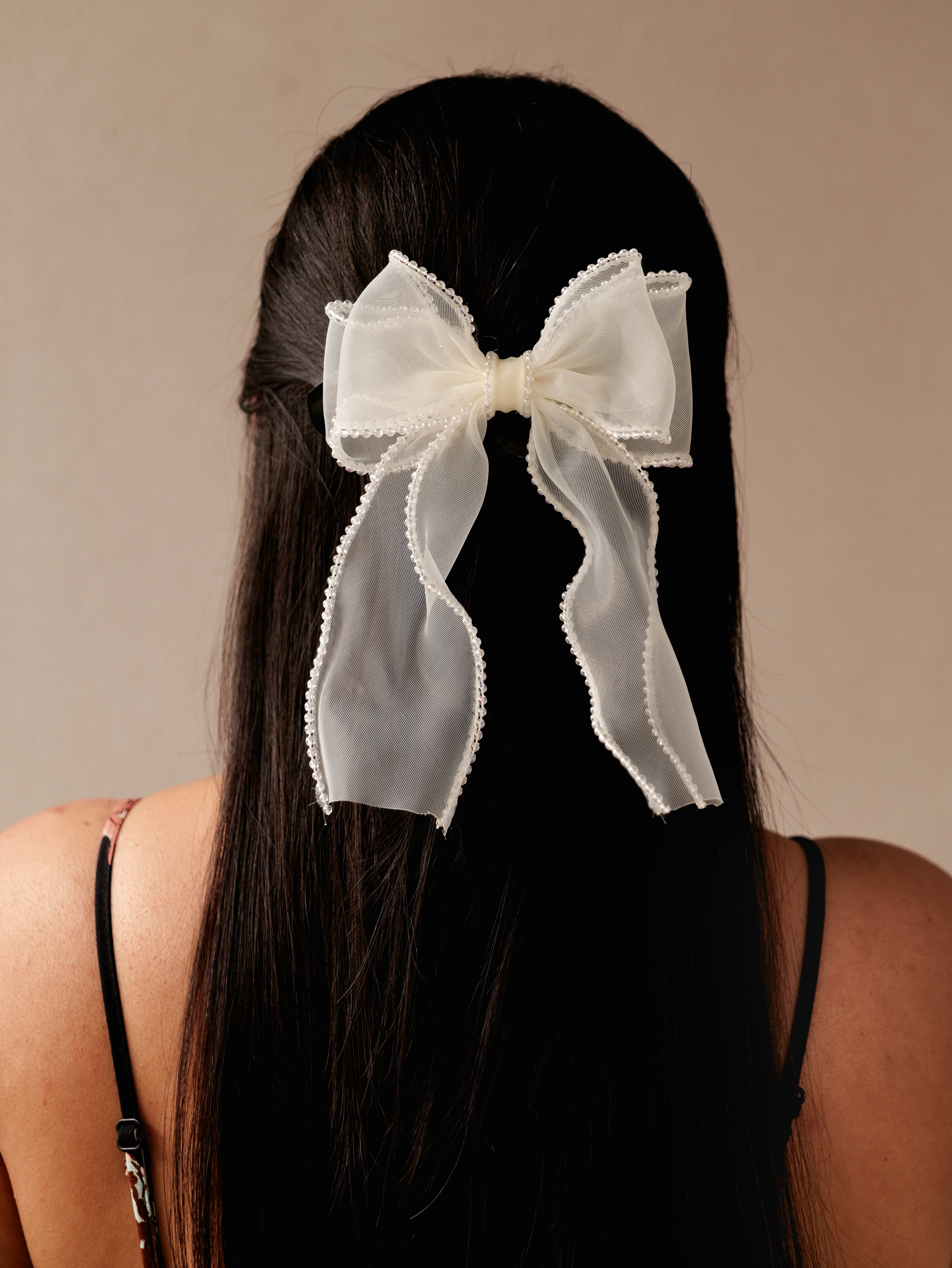 Blush Organza Crystal Hair Bow | Elegant Sheer Bow Clip for Women & Girls | Lightweight Stylish Hair Accessory