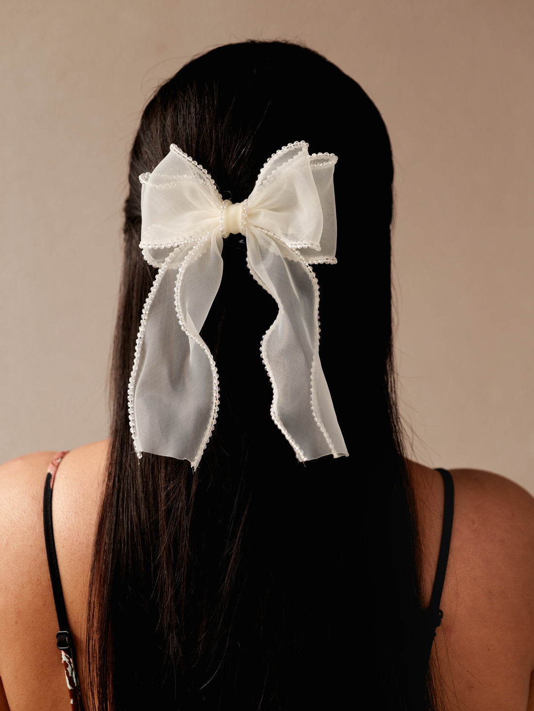 Blush Organza Crystal Hair Bow | Elegant Sheer Bow Clip for Women & Girls | Lightweight Stylish Hair Accessory