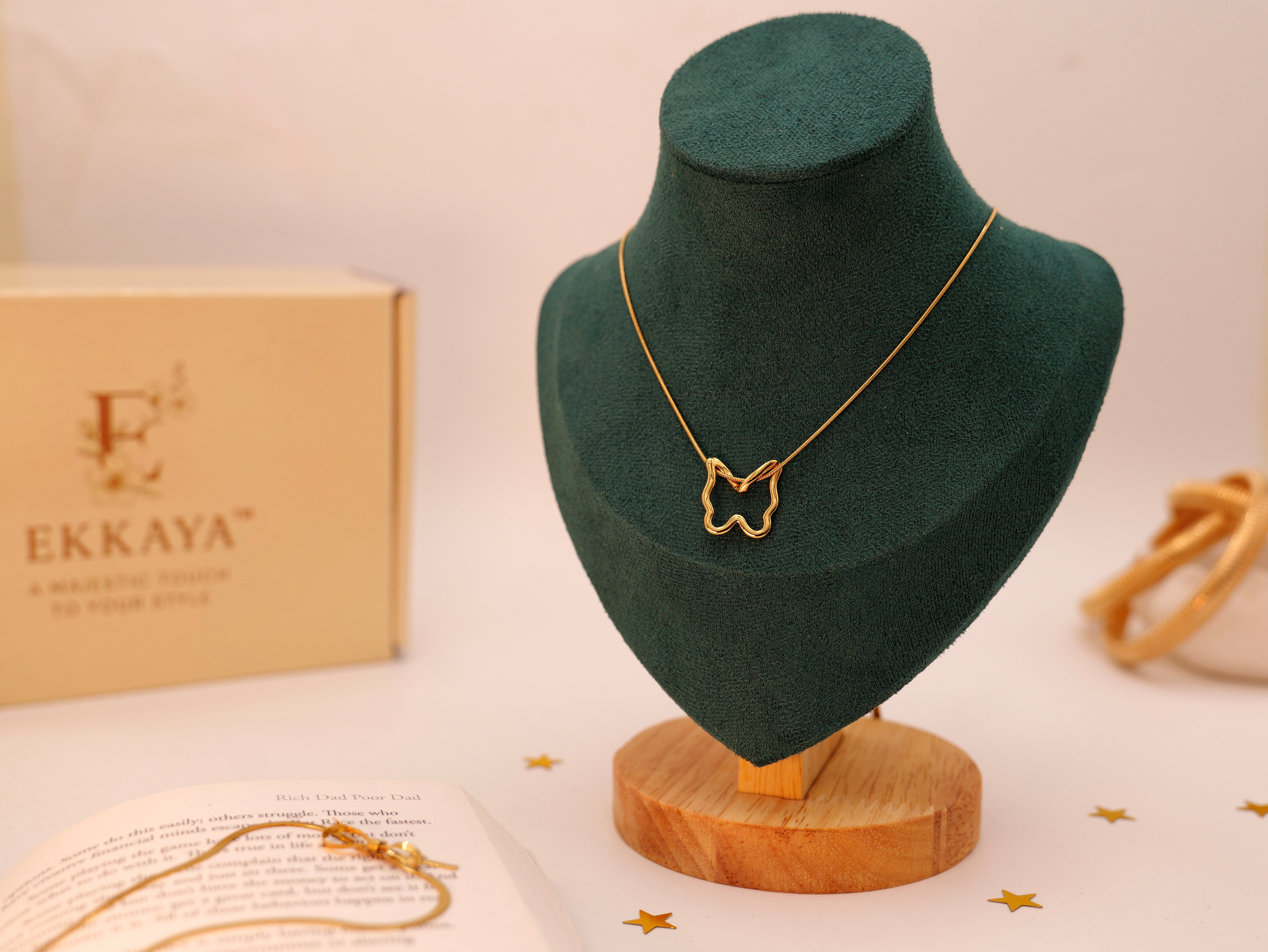 Golden Butterfly Charm Neckchain | Delicate Gold-Plated Pendant Necklace for Women & Girls