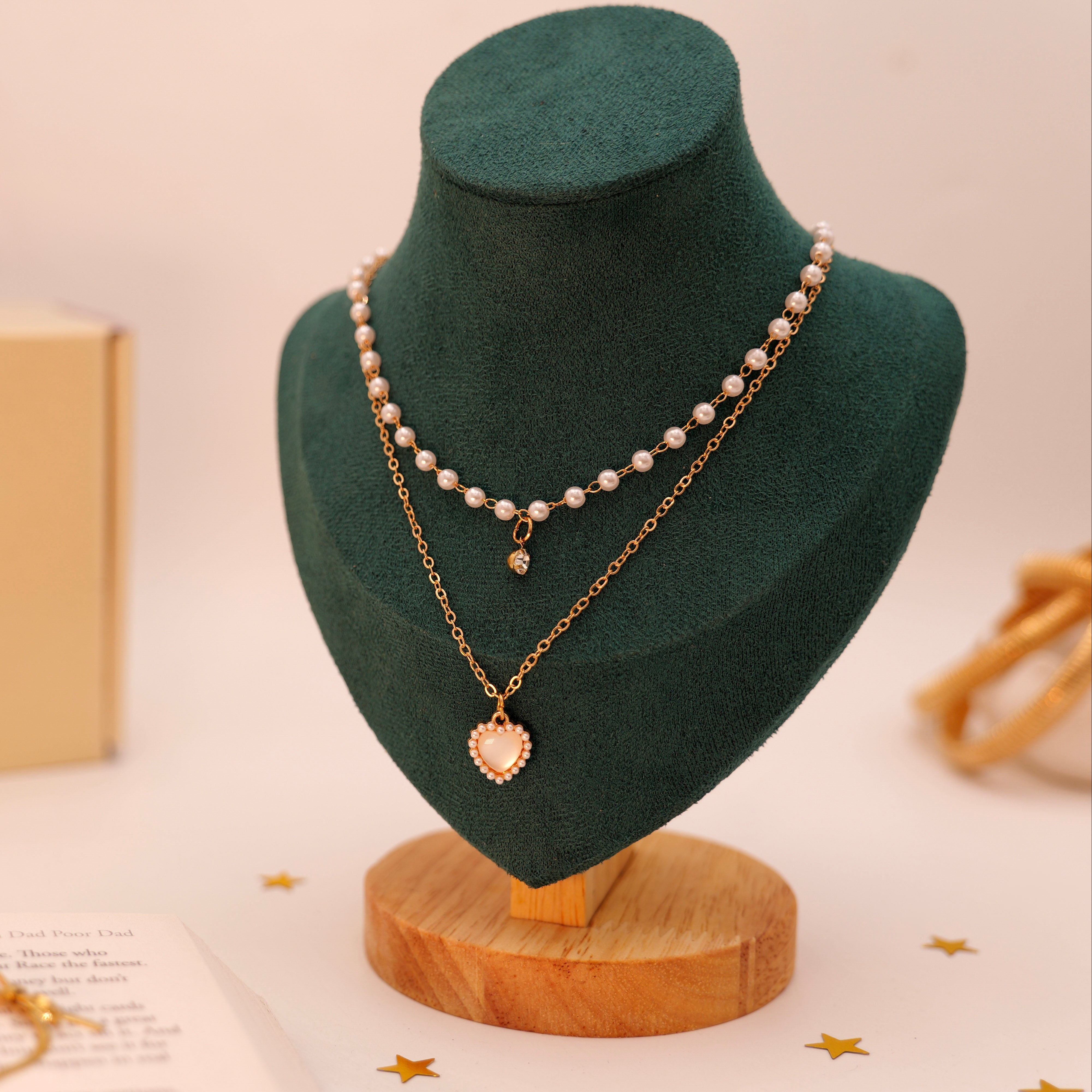 Pearl Radiance Layered Neckchain | Elegant Multi-Strand Necklace for Women & Girls | Gold-Toned Statement Jewelry