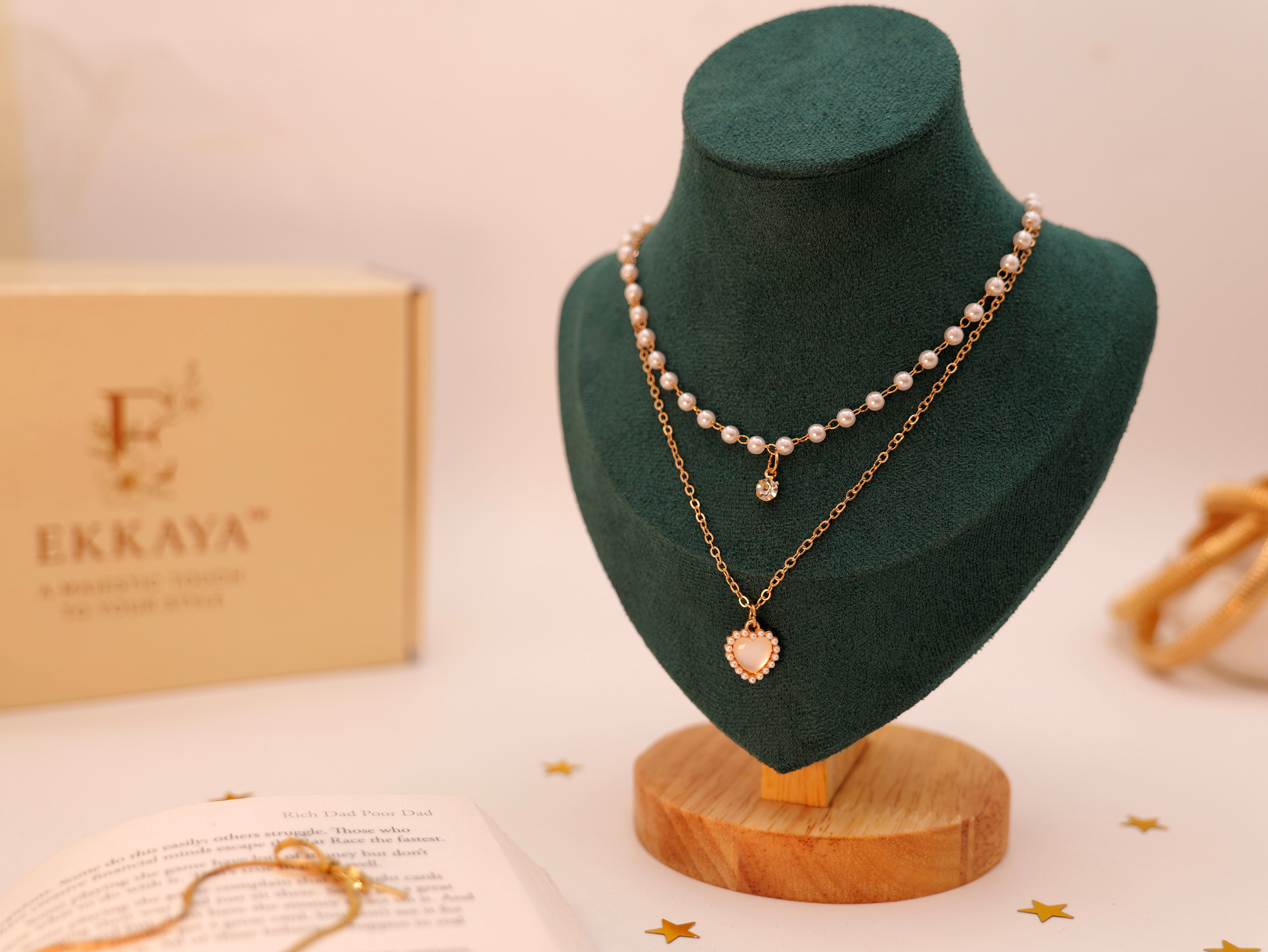 Pearl Radiance Layered Neckchain | Elegant Multi-Strand Necklace for Women & Girls | Gold-Toned Statement Jewelry