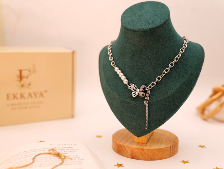Silver Luxe Butterfly Neckchain | Elegant Silver-Toned Pendant Necklace for Women & Girls | Dainty Everyday & Party Wear Jewelry