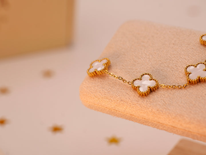 Ivory Clover Charm Bracelet | Elegant Gold-Plated Adjustable Bracelet for Women & Girls | Lucky Four-Leaf Clover Jewellery Gift