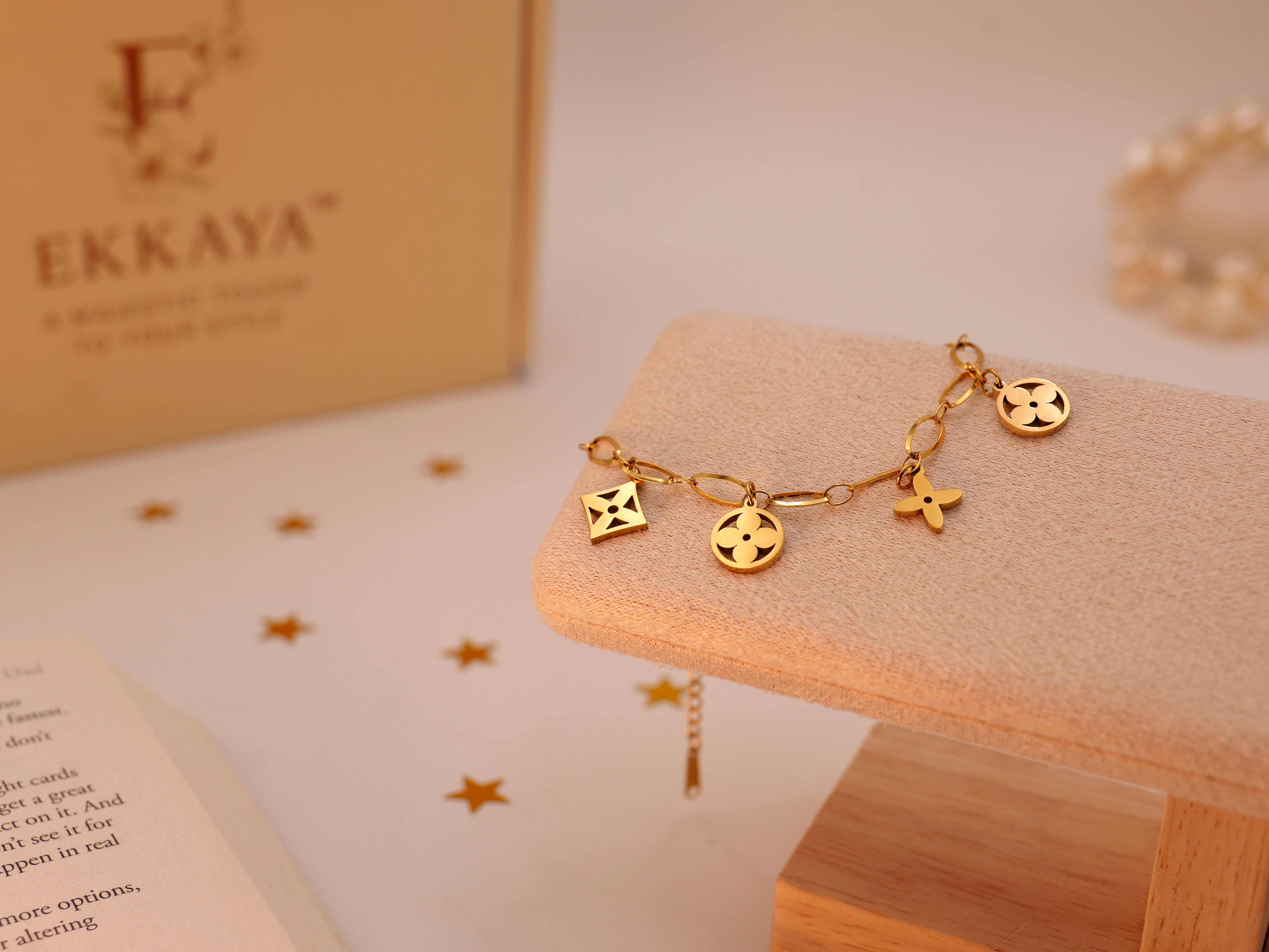 Golden Luxe Charm Bracelet | Elegant Gold-Plated Adjustable Bracelet for Women & Girls | Daily & Party Wear Fashion Jewelry