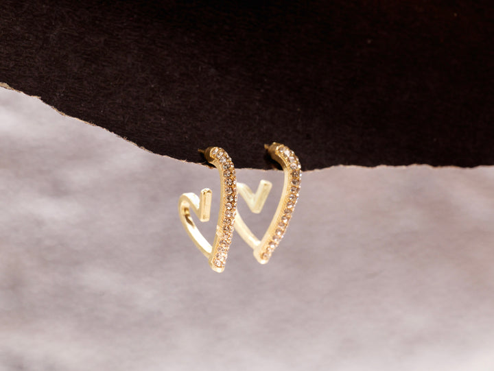 Crystal Curve Heart Hoops | Elegant Gold-Toned Heart-Shaped Earrings for Women & Girls