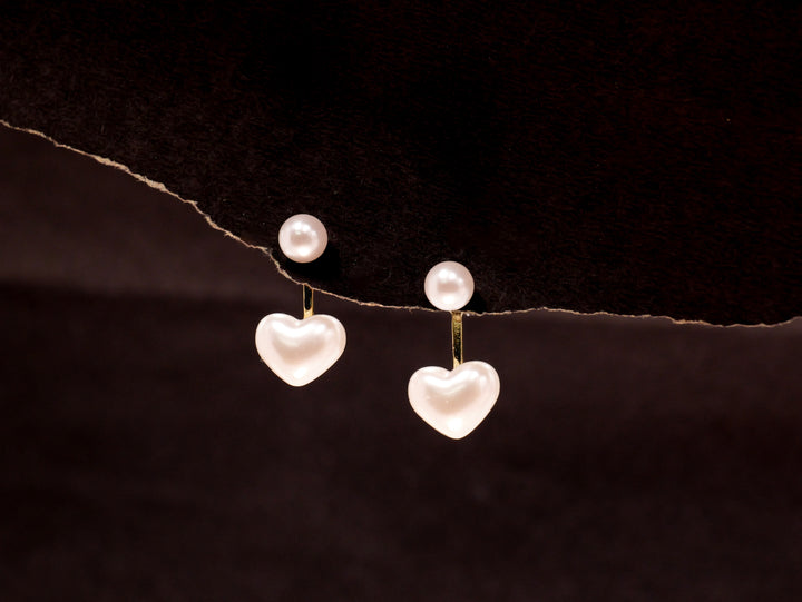 Pearl Heart Drop Earrings | Elegant Gold-Plated Dangler Earrings for Women & Girls | Romantic & Stylish Fashion Jewellery