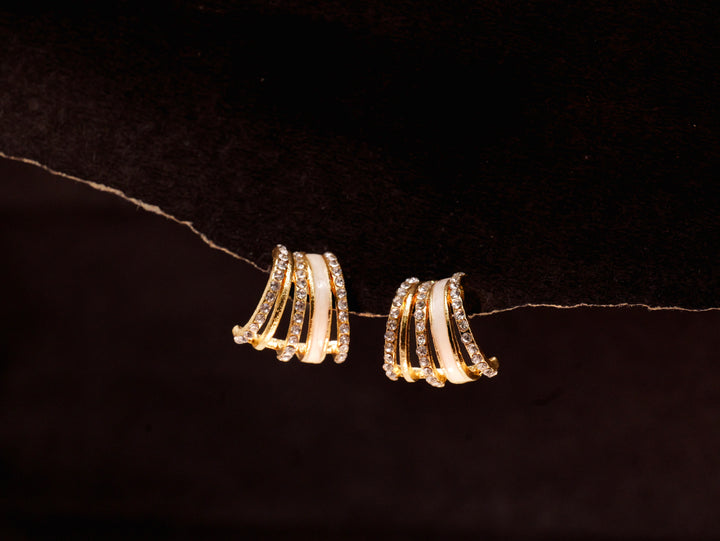 AD Pearl Hoop Earrings | Elegant American Diamond & Pearl Combo | Gold-Toned Lightweight Hoops for Women & Girls