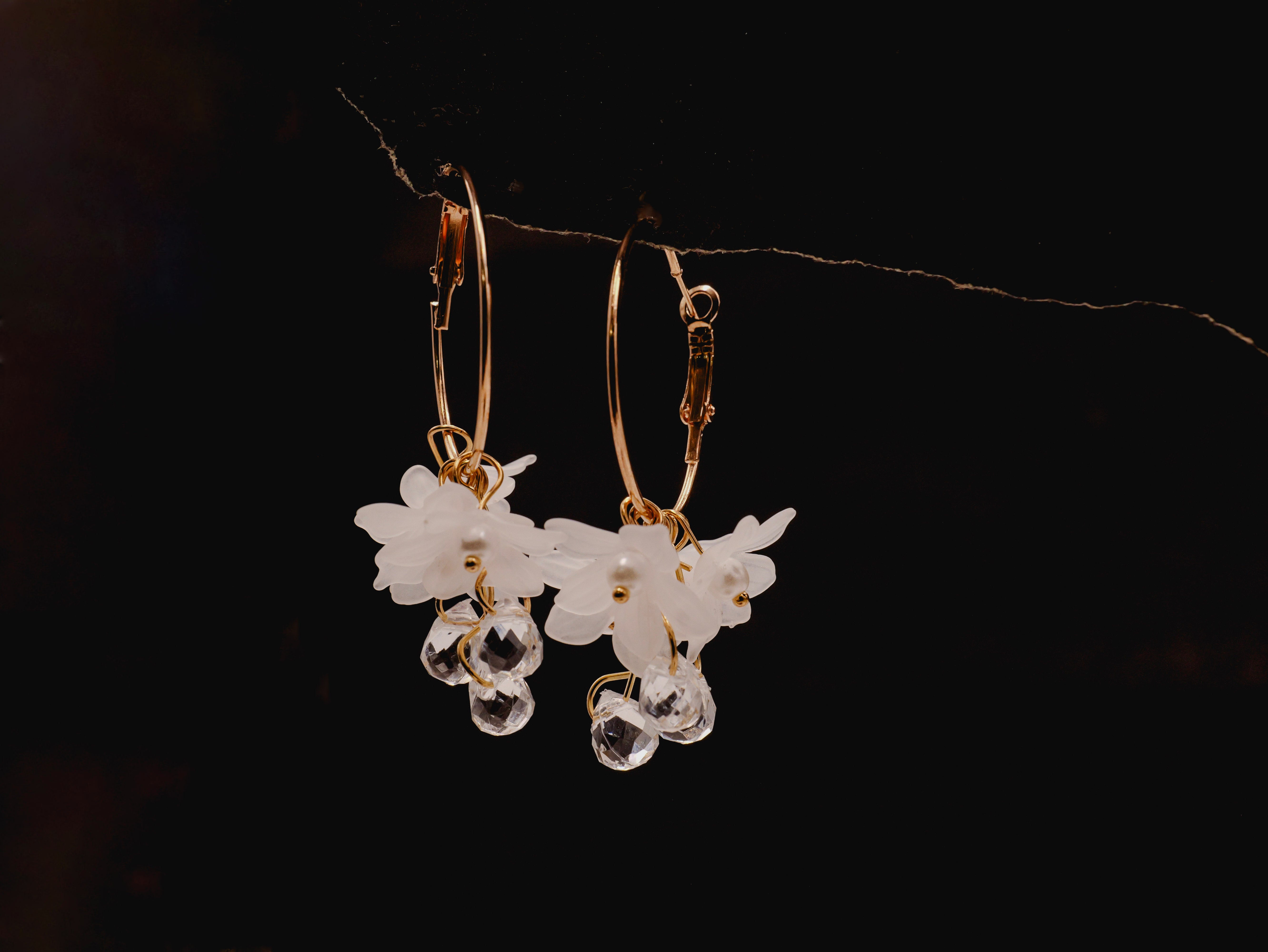 Crystal Big Flower Hoops | Statement Floral Earrings with Sparkling Stones | Trendy Gold-Plated Hoops for Women & Girls