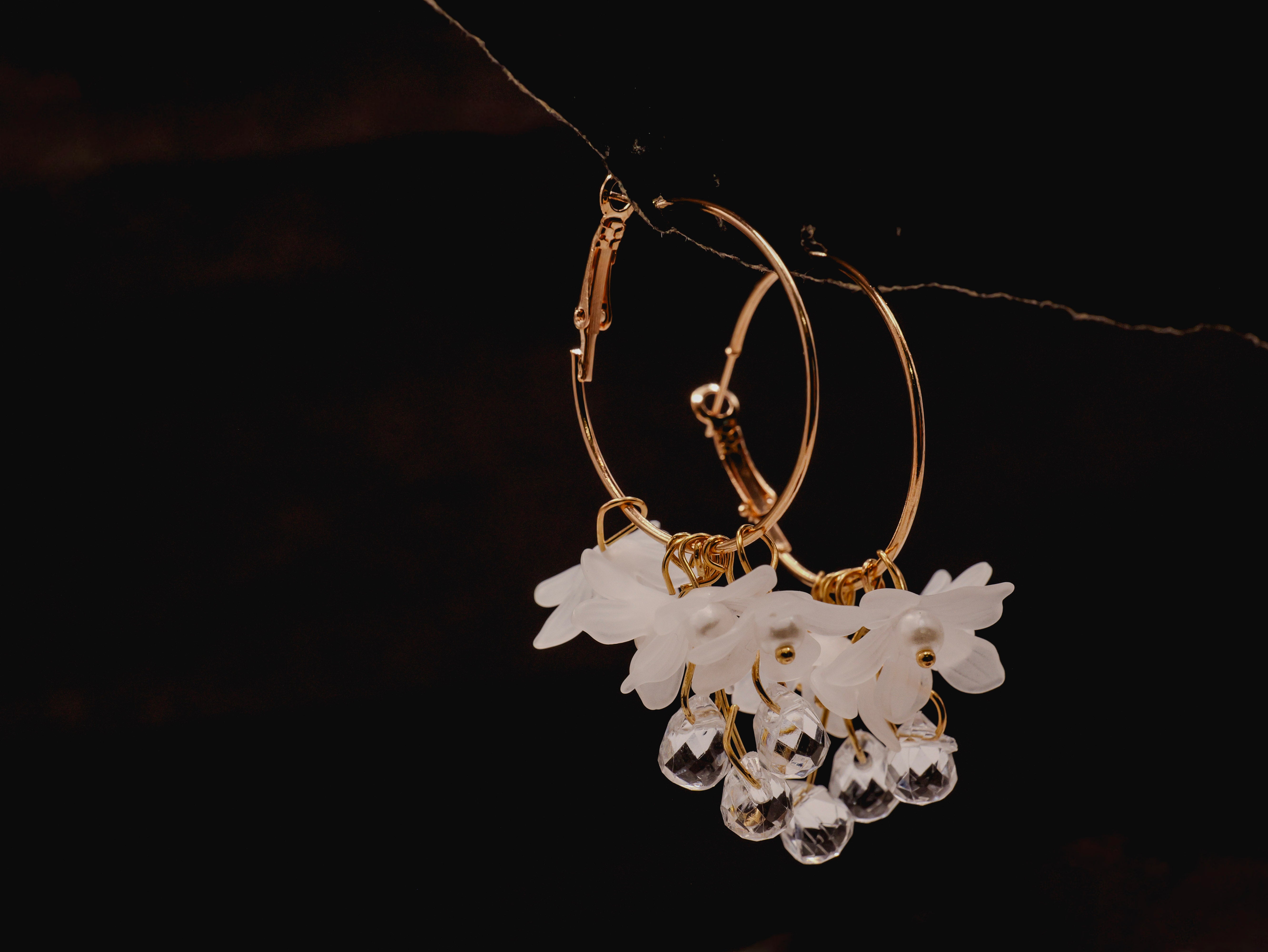 Crystal Big Flower Hoops | Statement Floral Earrings with Sparkling Stones | Trendy Gold-Plated Hoops for Women & Girls