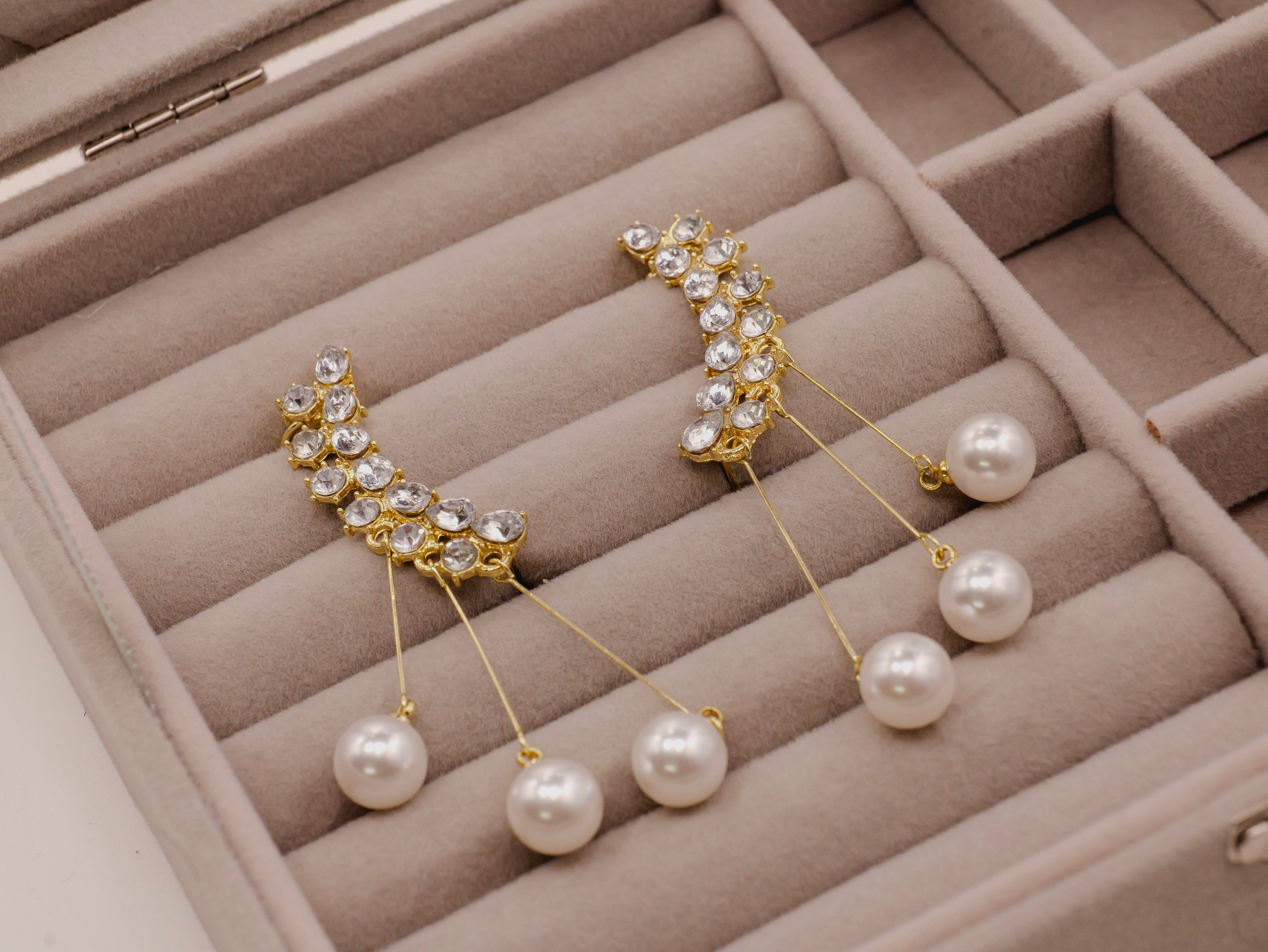 Crystal Pearl Drop Earrings | Elegant Gold-Plated Danglers with Sparkling Crystals & Pearls | Lightweight Earrings for Women & Girls