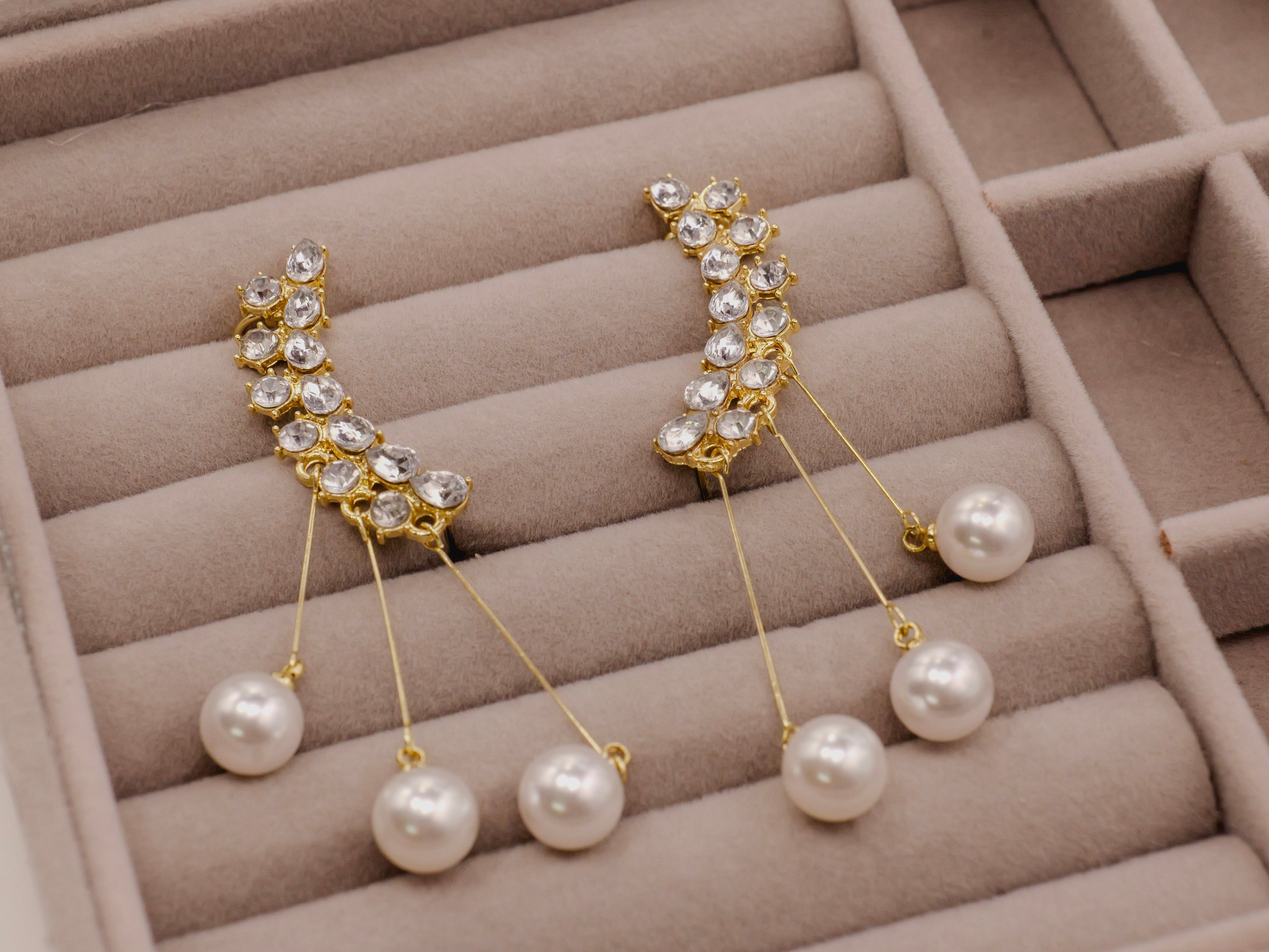 Crystal Pearl Drop Earrings | Elegant Gold-Plated Danglers with Sparkling Crystals & Pearls | Lightweight Earrings for Women & Girls