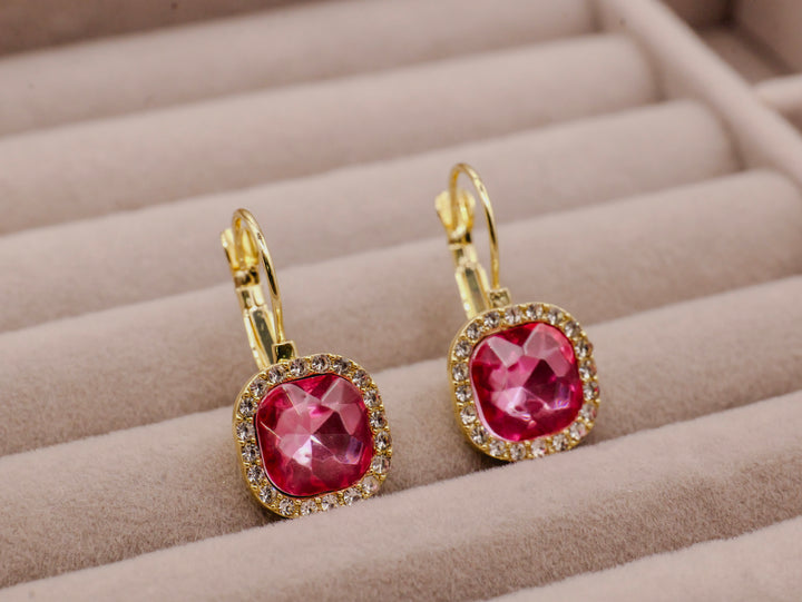Pink Zircon Square Drop Earrings | Elegant Korean Style Lightweight Earrings for Women & Girls