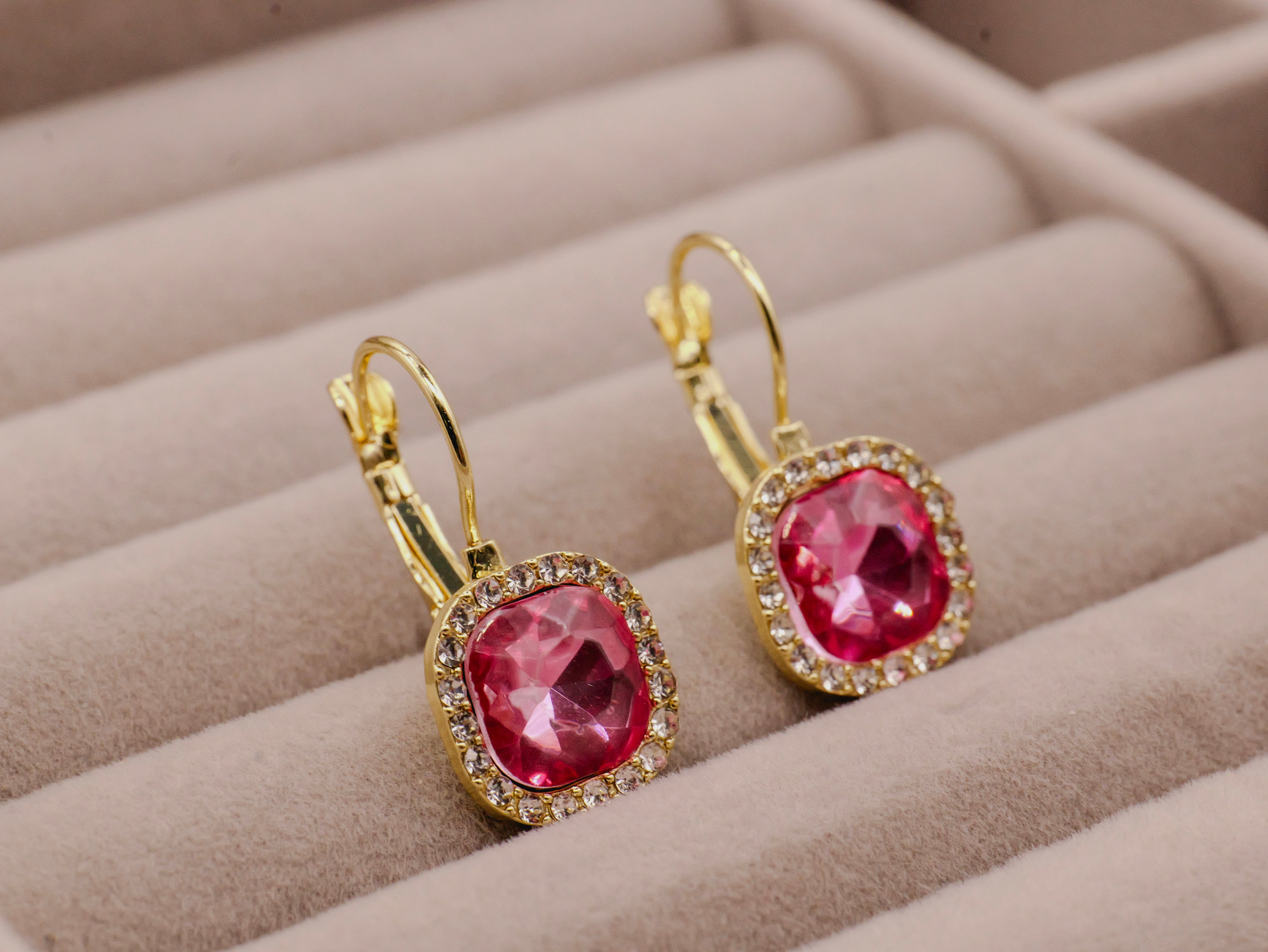 Pink Zircon Square Drop Earrings | Elegant Korean Style Lightweight Earrings for Women & Girls