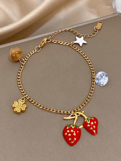 🍓 Strawberry Charm Chain Bracelet