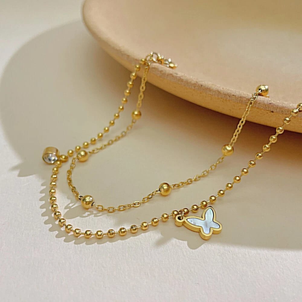 Butterfly Charm Double-Layer Bracelet