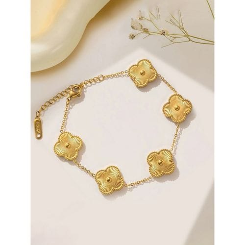 Golden Blossom Clover Charm Bracelet | Gold-Plated Adjustable Bracelet for Women & Girls | Delicate Four-Leaf Clover Jewellery Gift