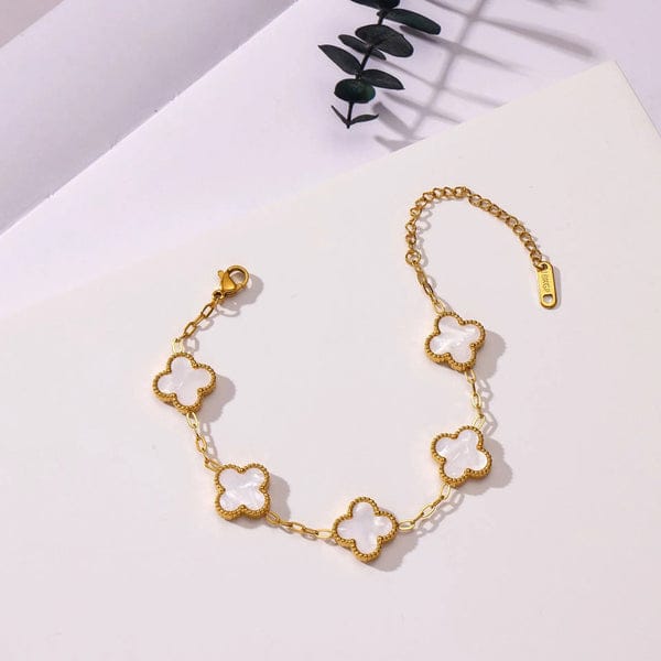 Ivory Clover Charm Bracelet | Elegant Gold-Plated Adjustable Bracelet for Women & Girls | Lucky Four-Leaf Clover Jewellery Gift
