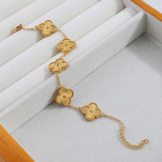 Golden Blossom Clover Charm Bracelet | Gold-Plated Adjustable Bracelet for Women & Girls | Delicate Four-Leaf Clover Jewellery Gift