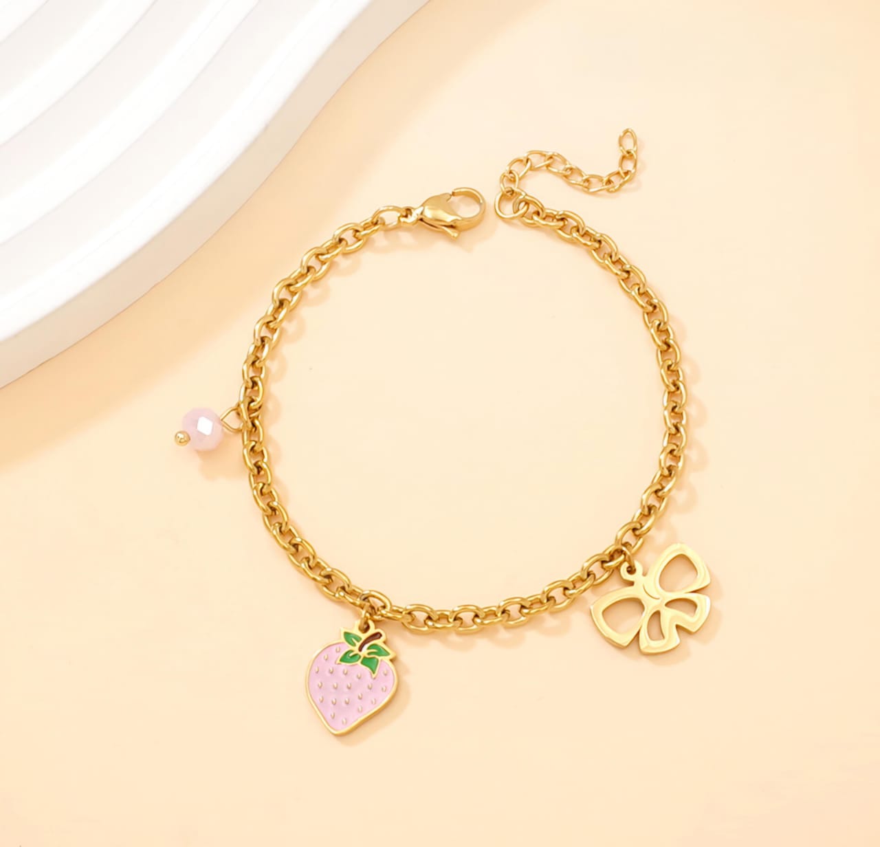 Pink berry & Bow Charm Bracelet