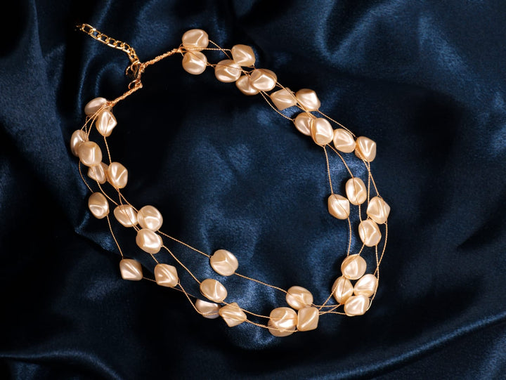 Elegant Pearl in Golden Thread Neckpiece | Baroque-Inspired Champagne Bead Necklace for Effortless Style