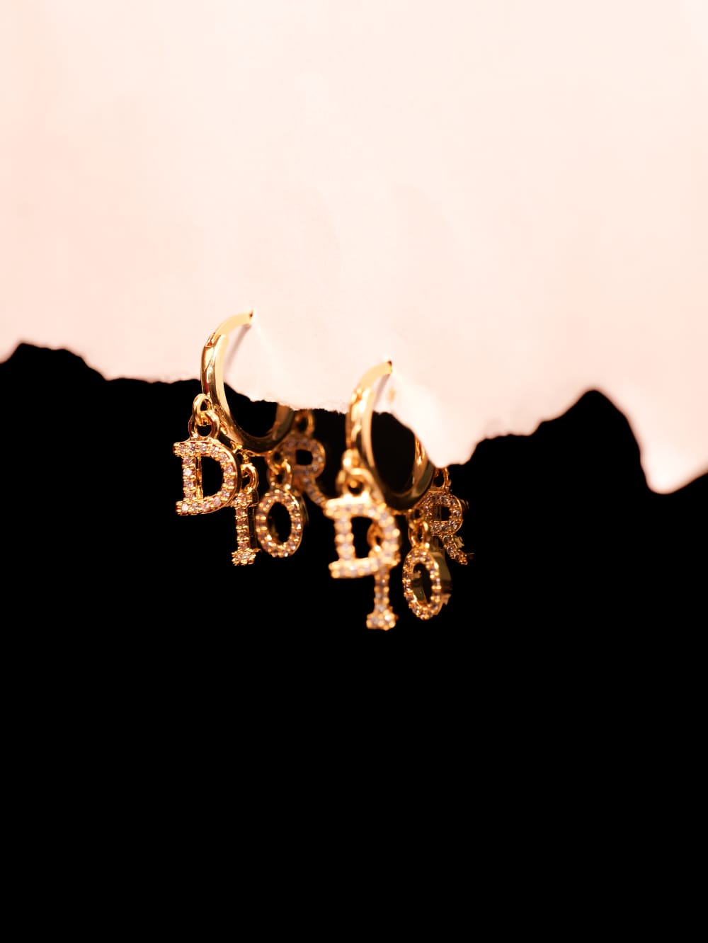 Gold-Tone Crystal “DIOR” Earrings | Sparkling Letter Charms on Sleek Hoops | Bold Designer-Inspired Statement Jewelry