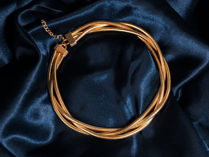 Anti Tarnish Twisted Snake Chain Necklace | Multi-Layer Gold-Tone Statement Piece with High Shine Finish