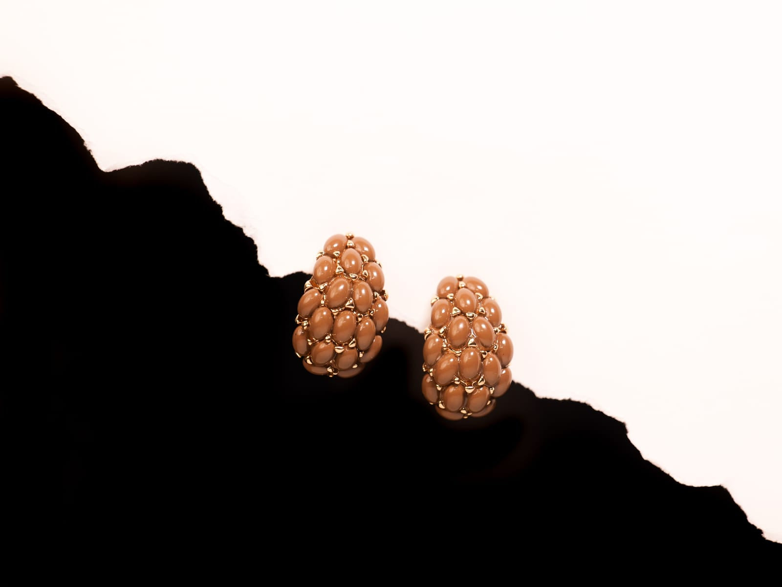Earthy Brown Cluster Stud Earrings | Caramel Oval Beads in Gold Prongs | Warm Elegant Statement Jewelry
