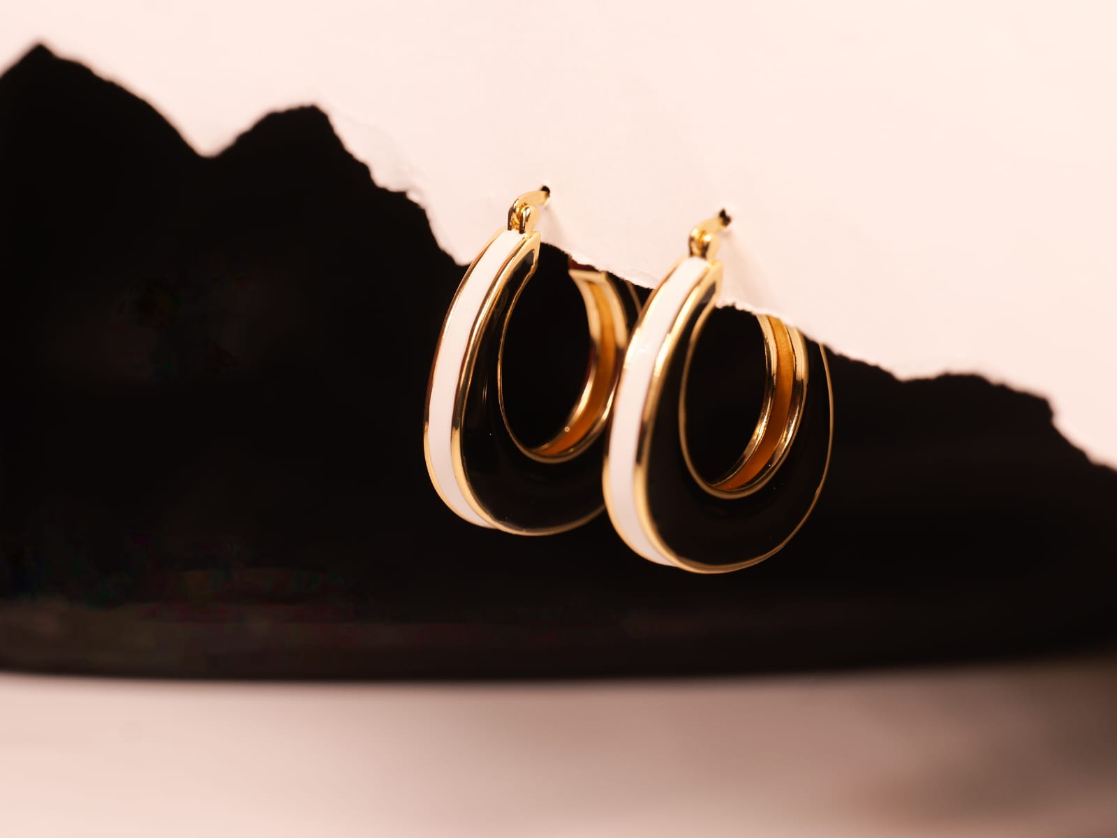 Bold Red, White & Black Enamel Teardrop Hoop Earrings | Gold Trim | Chic Statement Jewelry