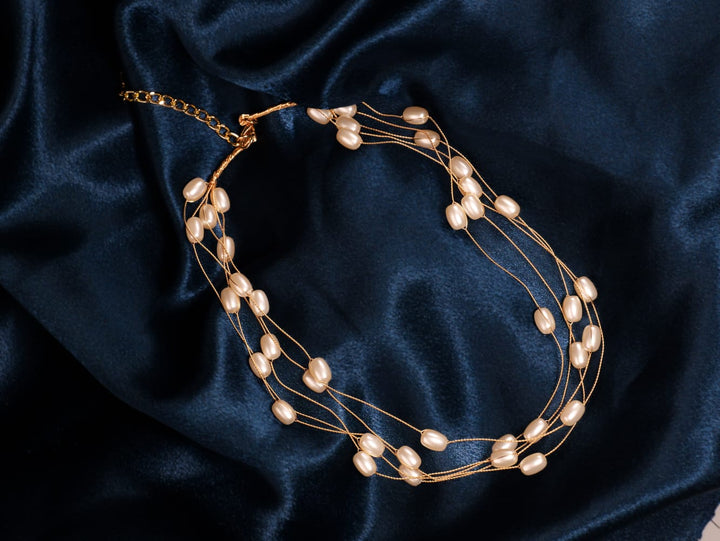 Elegant Layered Pearl Necklace | Delicate Ivory Pearls on Fine Golden Threads
