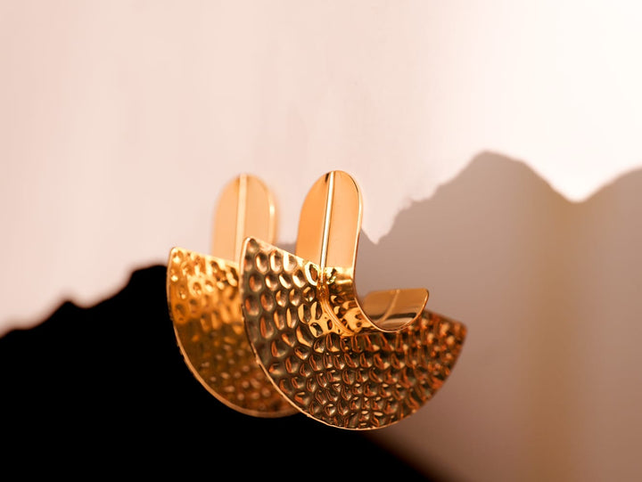 Hammered Half-Moon Gold Statement Earrings | Sculptural Artisanal Design | Modern Chic Jewelry