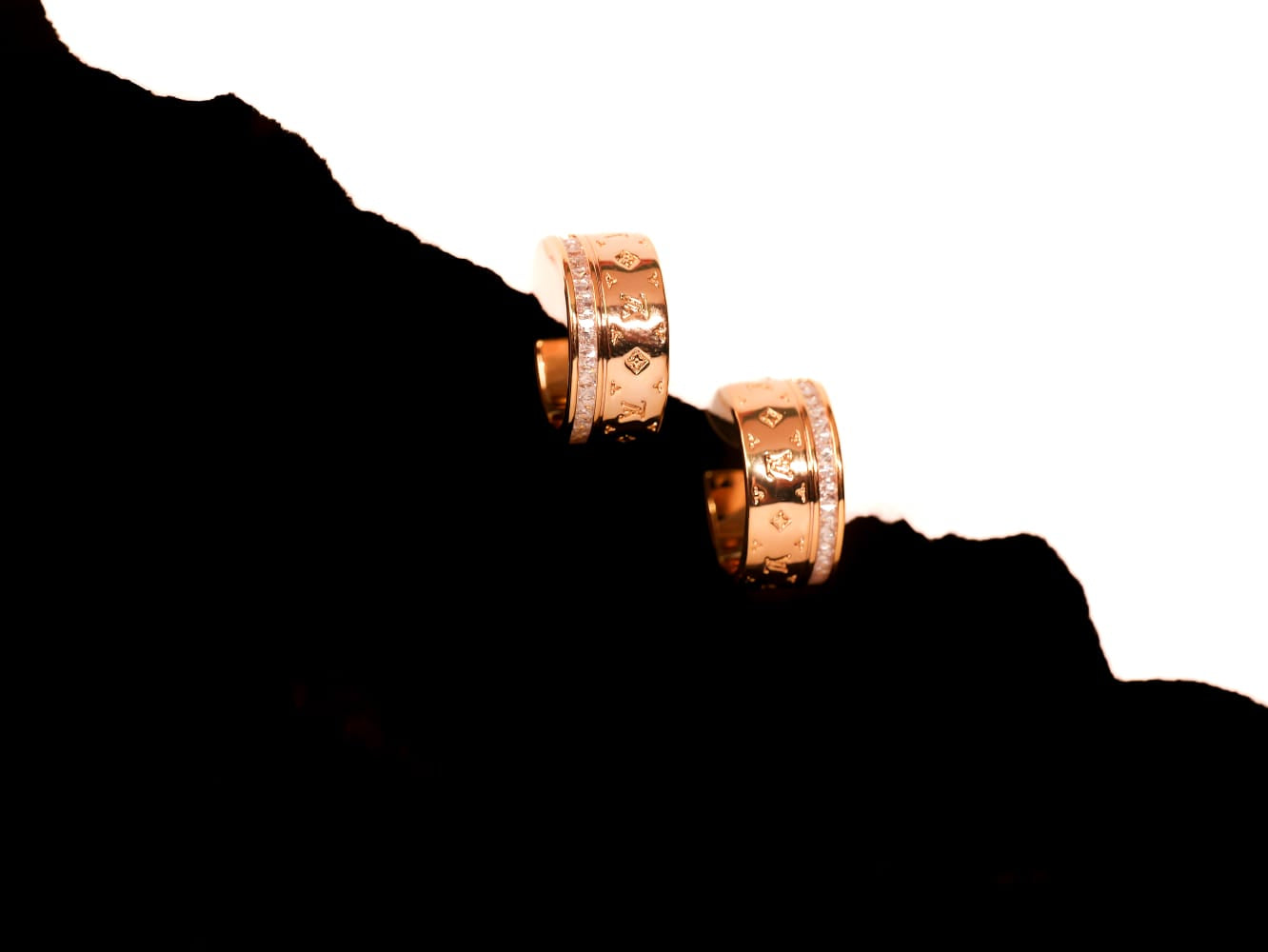 Gold Plated Monogram Hoop Earrings with Crystal Inlay | Wide Band Designer Style | Elegant & Timeless